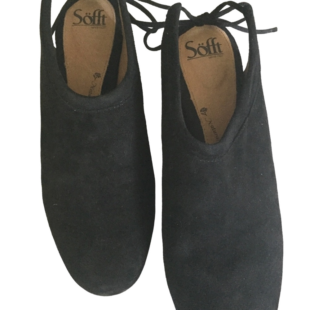 Sofft Black Suede Mules with Tie Ankle Excellent Condition Size 10